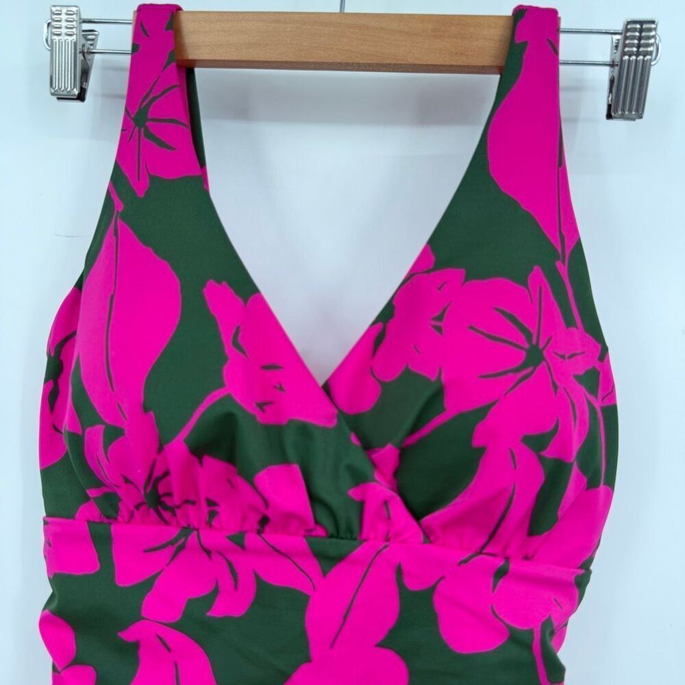 Boden One Piece Swimsuit US 6R Pink Green Floral Ruched V Neck Tummy Control - Picture 2 of 6